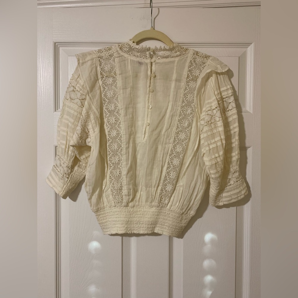 NWOT Free People Victorian Crochet Lace Ruffle 3/4 Sleeve Blouse Cottagecore - Picture 9 of 15